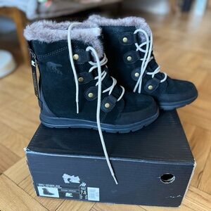 SOREL Explorer Joan - Black Suede, Dark stone - Waterproof -  Size 7.5
